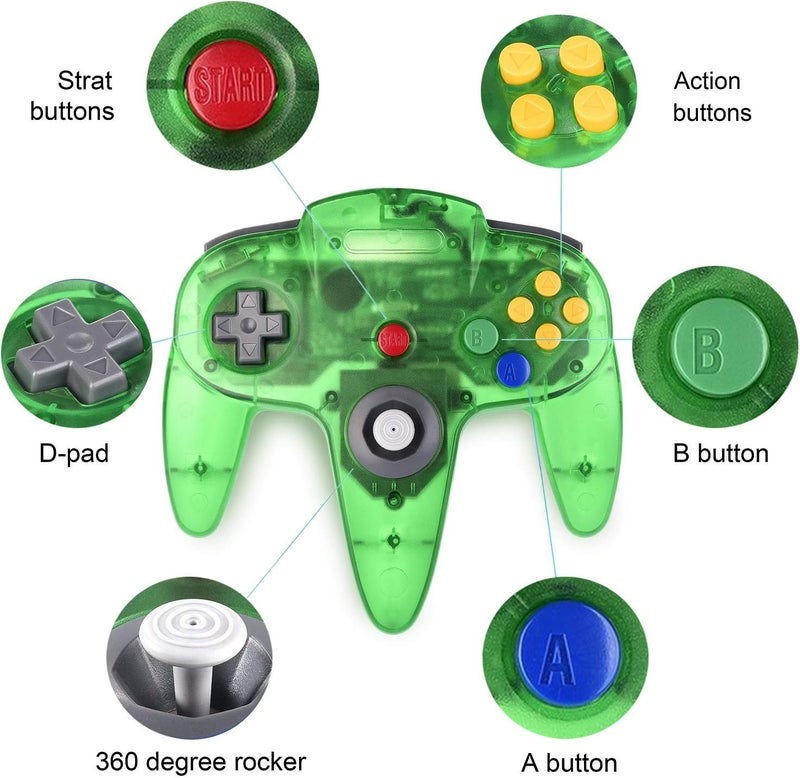 miadore 4 Pack Classic 64 Controller, Wired N64 Controllers with Upgraded Joystick (Non PC USB Version) (Black/Clear Green/Clear Blue/Clear Orange) - Image 3